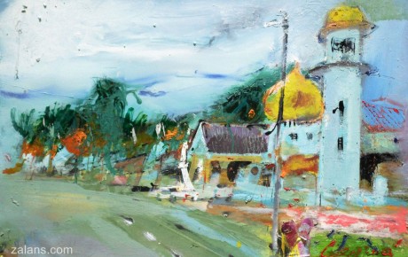 lembing,-mosque,-80x120,oil.canvas,2011,Malaysia,-Nature,Sold