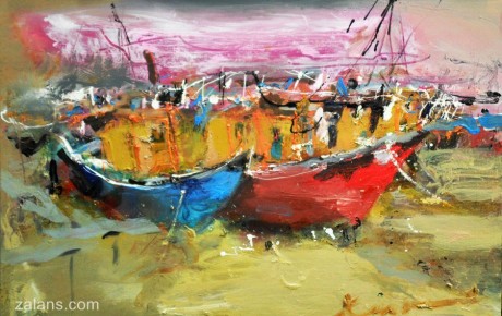 boats-at-harbour-80x120,oil,canvas,2012,Malaysia,Nature