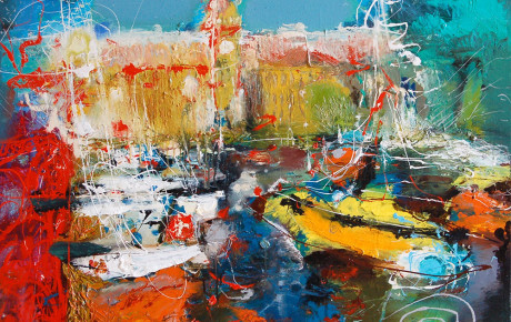 boats,Marseille,80x100,oil,canvas,2007,Latvia,Nature,Sold