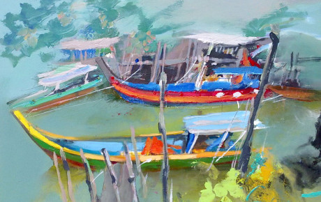 harbour,-92x122,oil,canvas,Malaysia,Nature